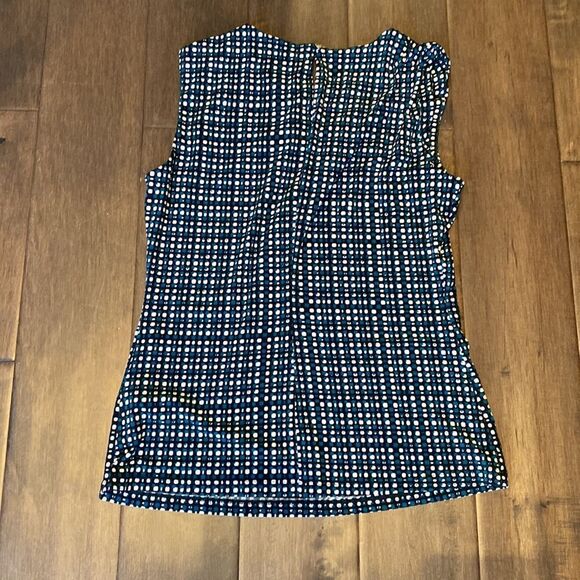 Calvin Klein sleeveless blouse, extra small, checkered, white, black turquoise - Picture 3 of 7
